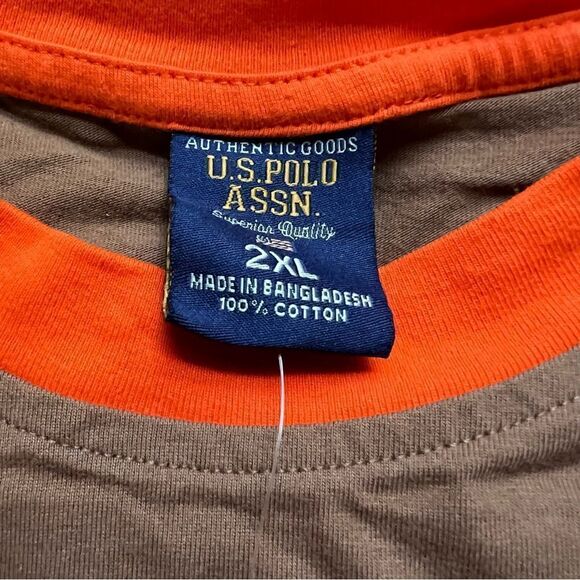 U.S POLO Assoc. Shirt Brown/Orange 2XL NWT - Picture 3 of 6